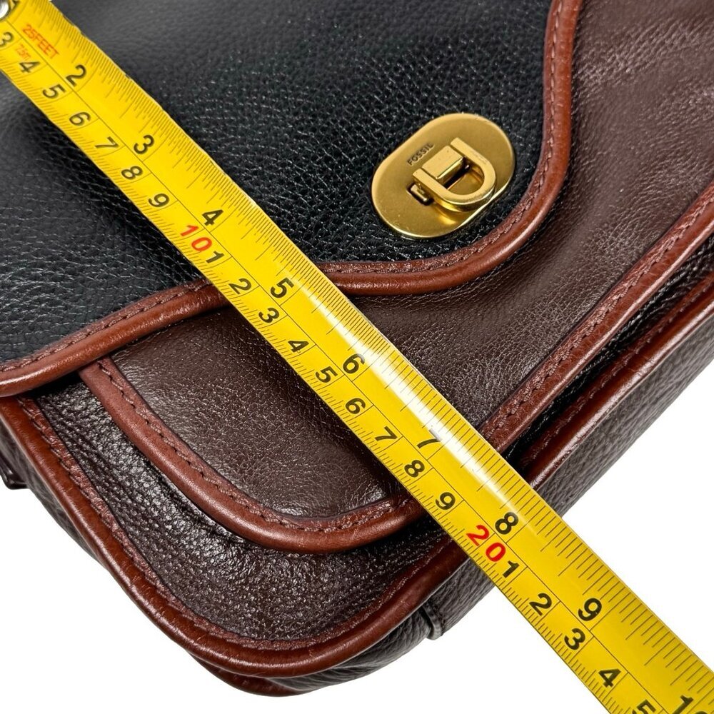 Fossil Heritage Crossbody Bag Top Handle Black Brown Leather Preppy - Picture 14 of 16